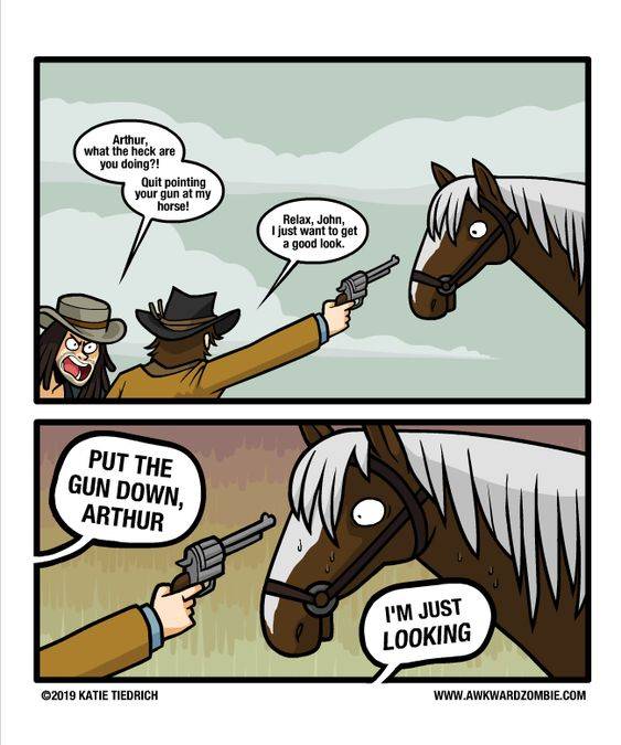 meme about looking at thingsg the wrong way in red dead redemption 2.