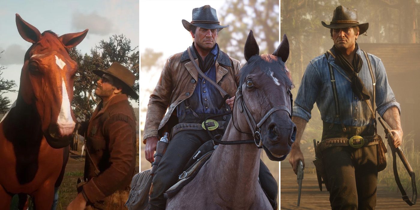Arthur Morgan and a horse in Red Dead Redemption 2