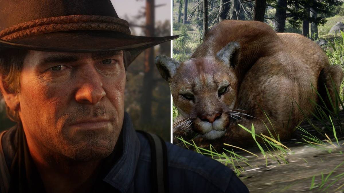 Arthur Morgan and a cougar in Red Dead Redemption 2