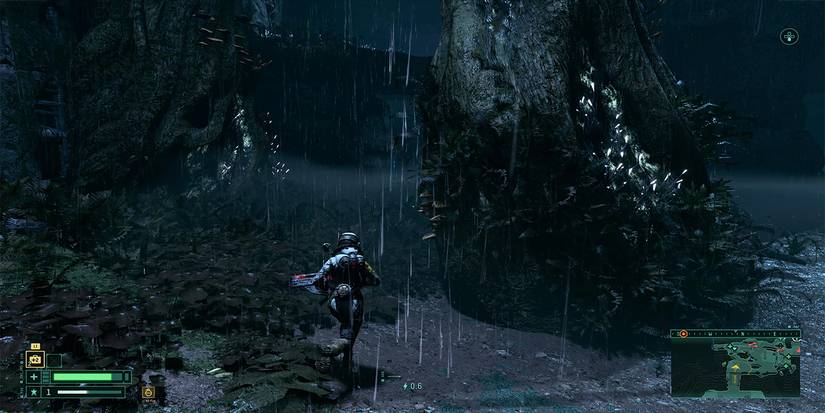 Selene running through a forest