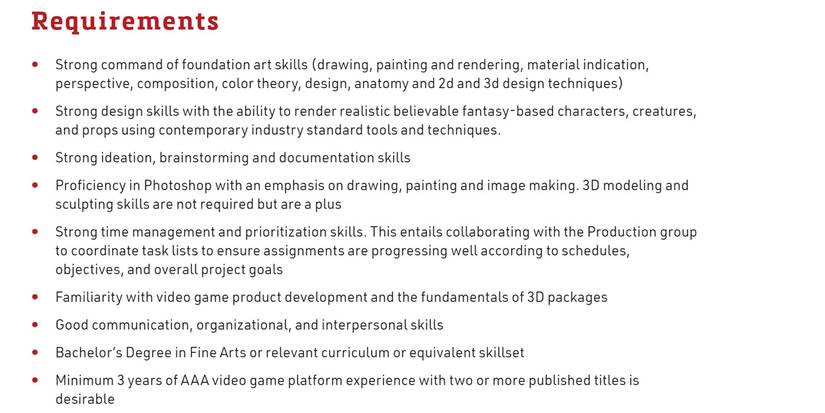 A job description for a position at Sony's Santa Monica Studio