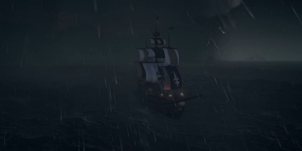 Ship in a thunderstorm.