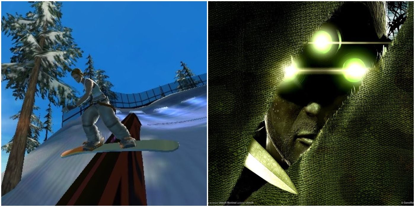 (Left) Snowboarding in SSX 3 (Right) Promotional image of Same in mask from Chaos Theory