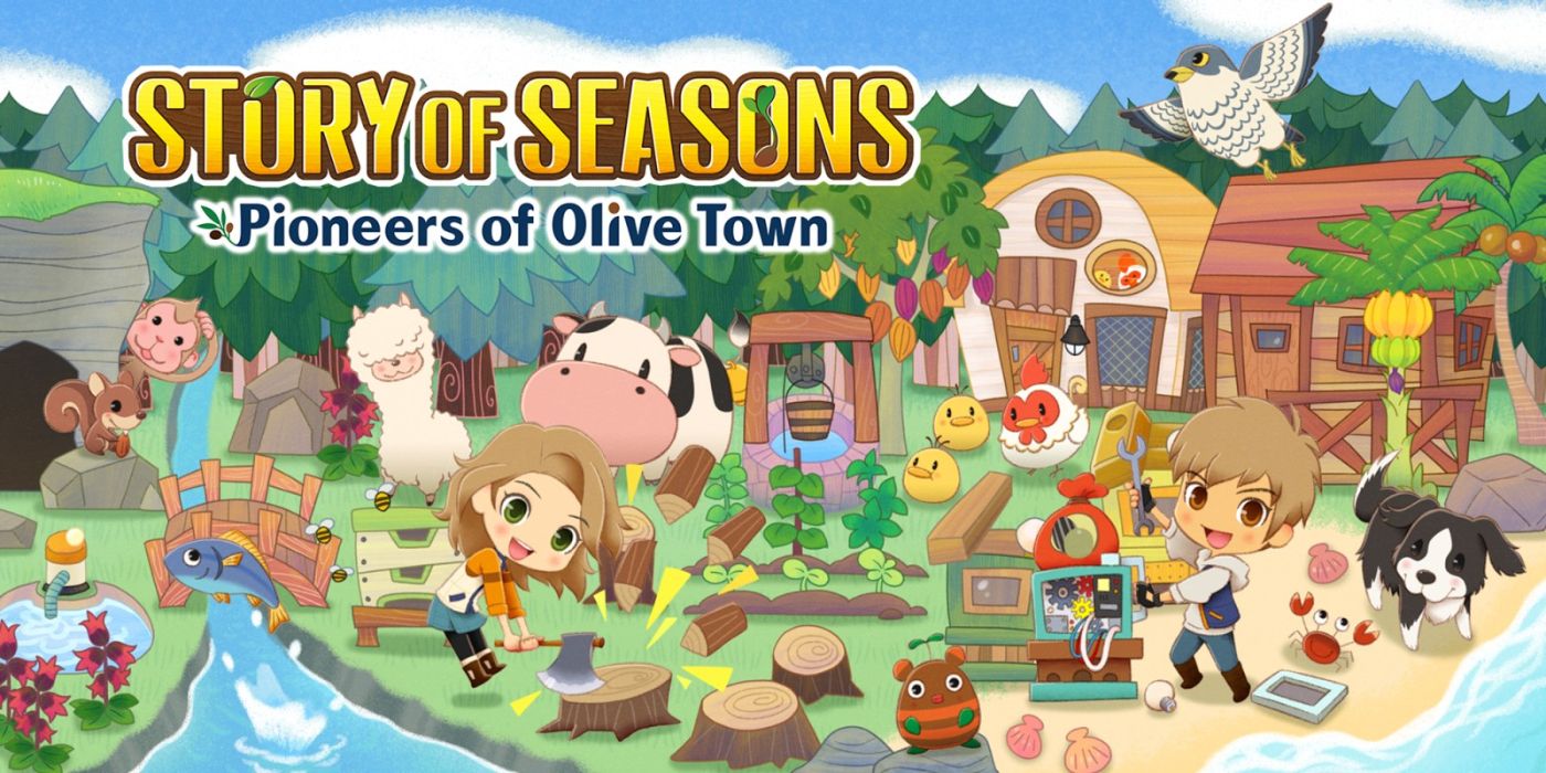 Story of Seasons main characters working on their farm as cows and other farm animals watch