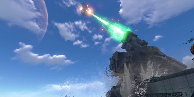 huge laser beam blasting something in the sky.