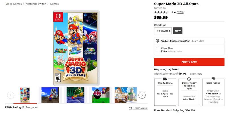 super mario 3d all stars gamestop