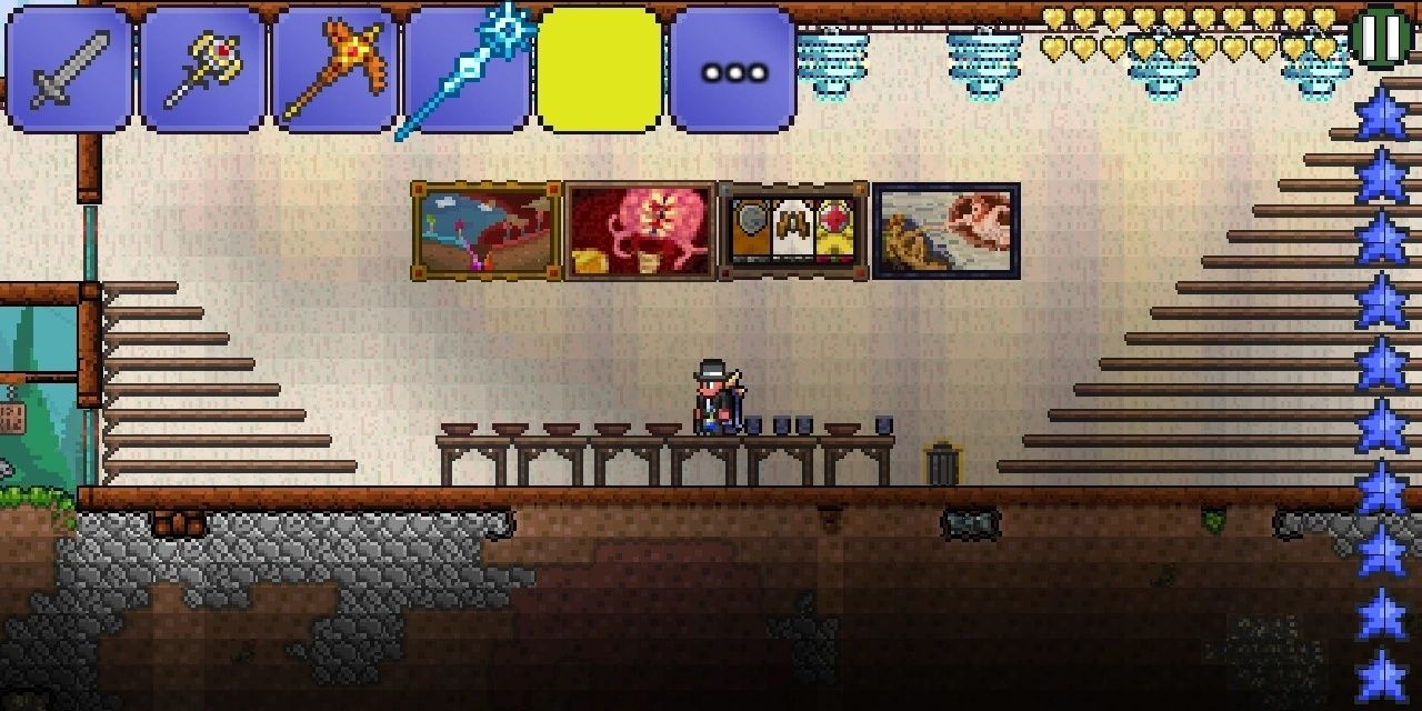 A few paintings hanging in the background in Terraria
