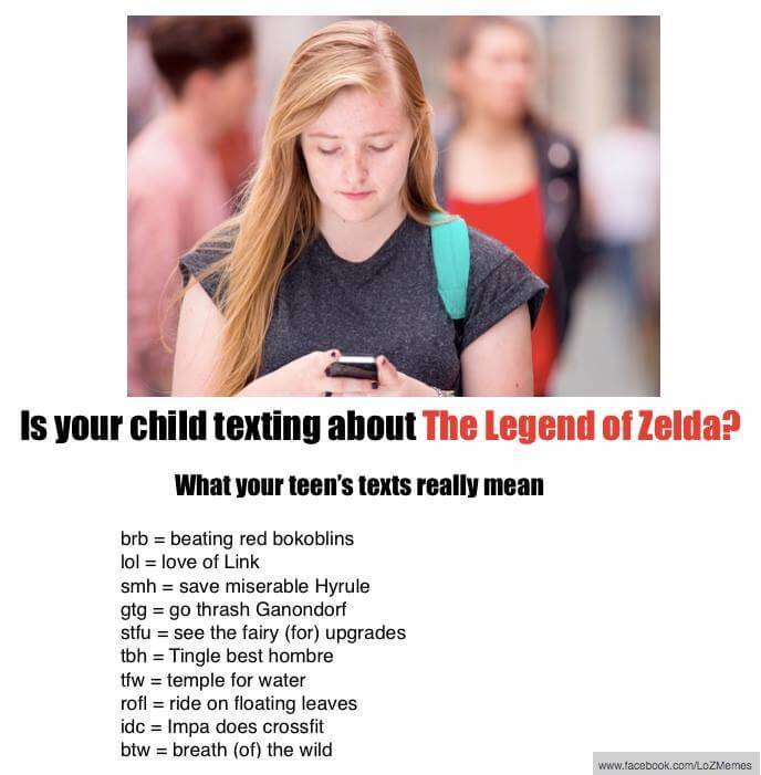 fake psa meme about abbreviations and their zelda meanings.