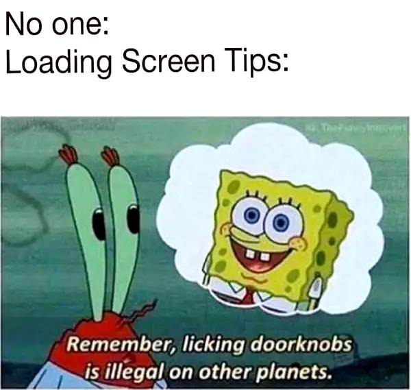 meme about how loading screen tips are useless.