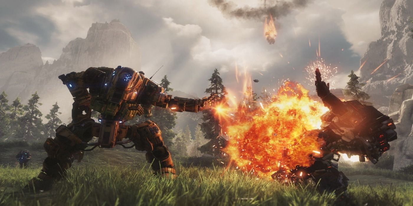titanfall 2 titan fighting with flames