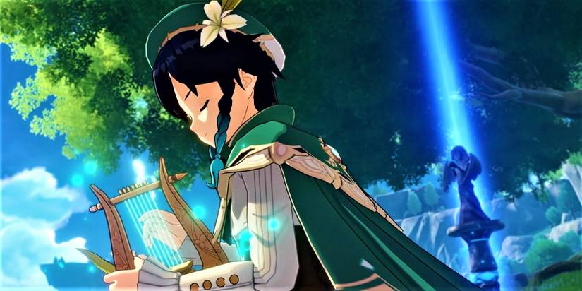 genshin impact venti bard lyre tree windrise statue of the seven glow