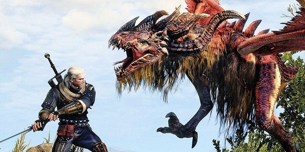 Geralt Fighting A Dragon In The Witcher 3