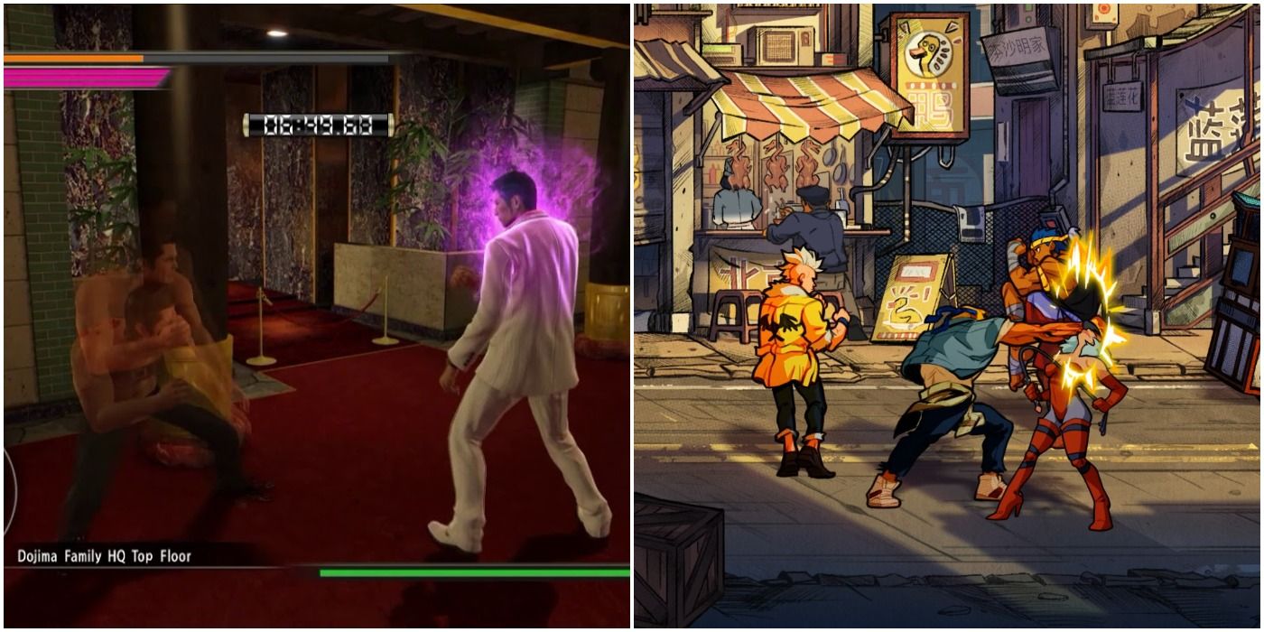 (Left) Fighting in Yakuza 0 (Right) Fighting in Streets of Rage 4