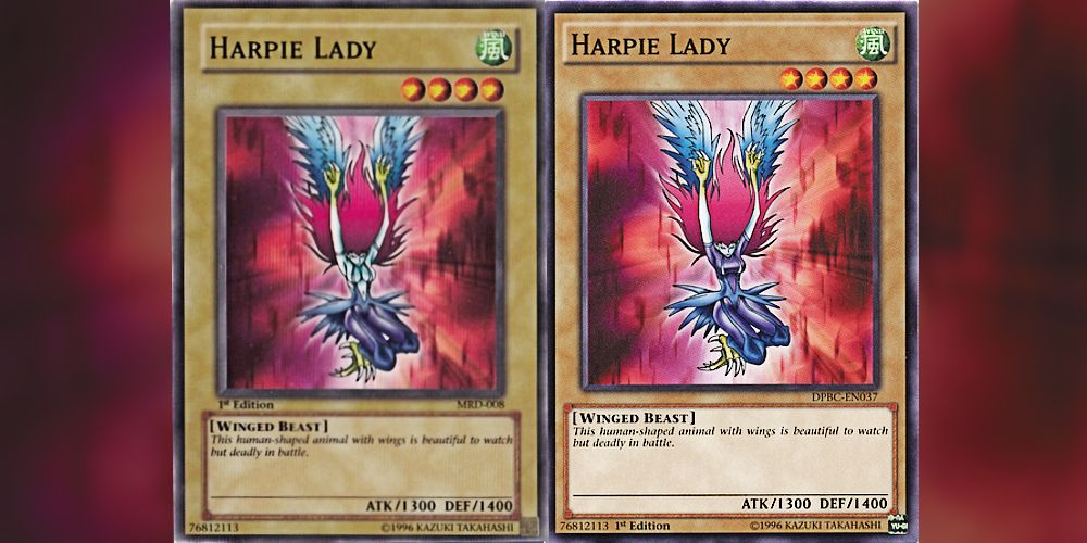 both versions of the original harpie lady card.