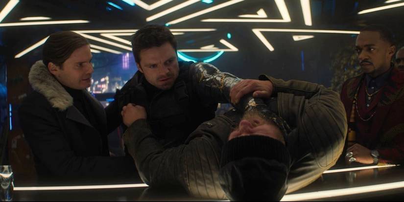 Zemo, Sam and Bucky bar fight Falcon and the winter soldier