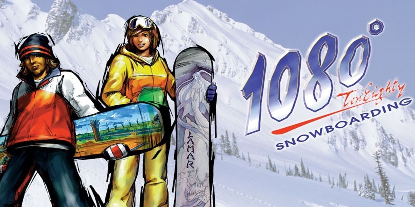 1080 snowboarding title with two snowboarders on snowy slopes 