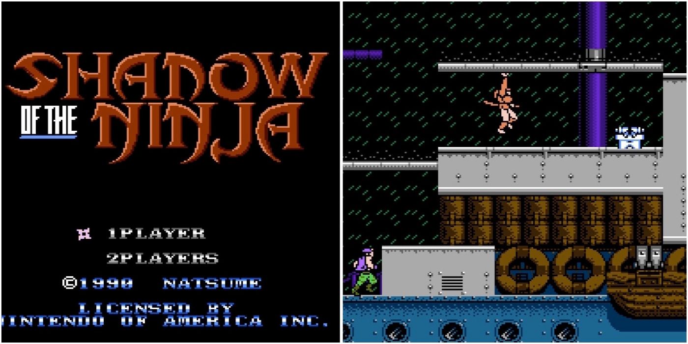 The title screen and gameplay from Shadow Of The Ninja