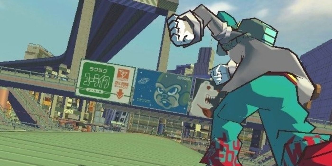 Jet Set Radio Future gameplay screenshot of protagonist skating