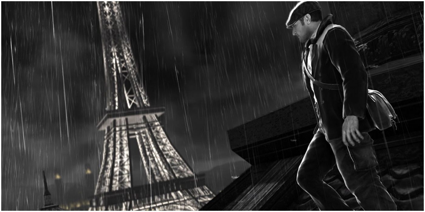 The Saboteur gameplay screenshot of man next to the Eiffel Tower