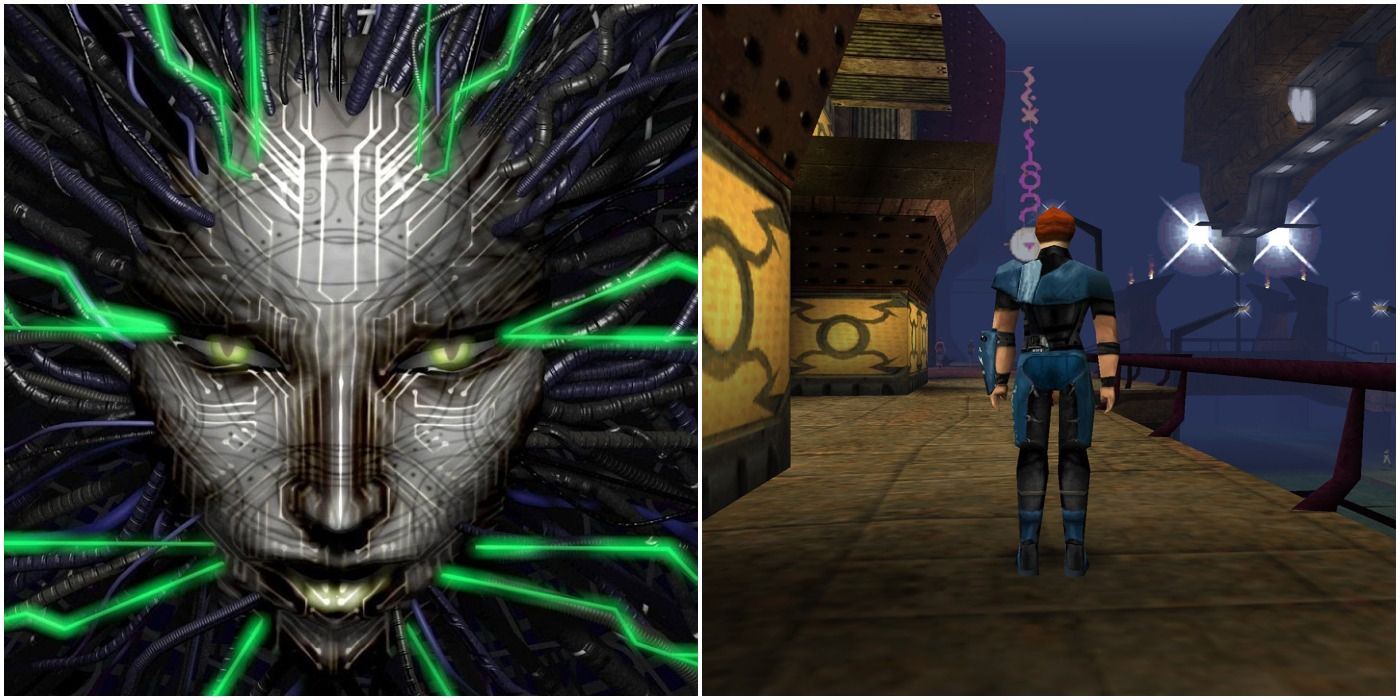 (Left) SHODAN from System Shock 2 (Right) City in The Nomad Soul