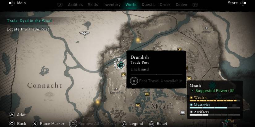 drumlish trad quest dyed in the wool on the map.