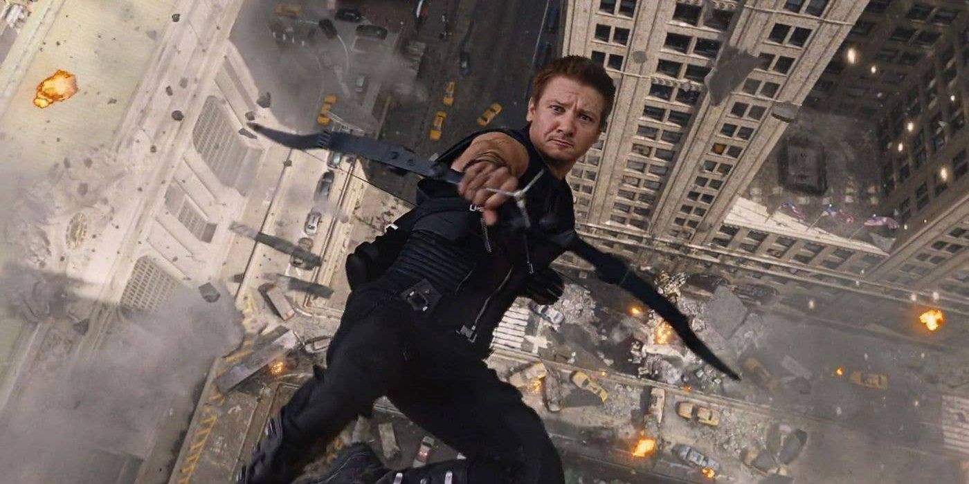 Avengers Screenshot Hawkeye Falling While Shooting Arrow