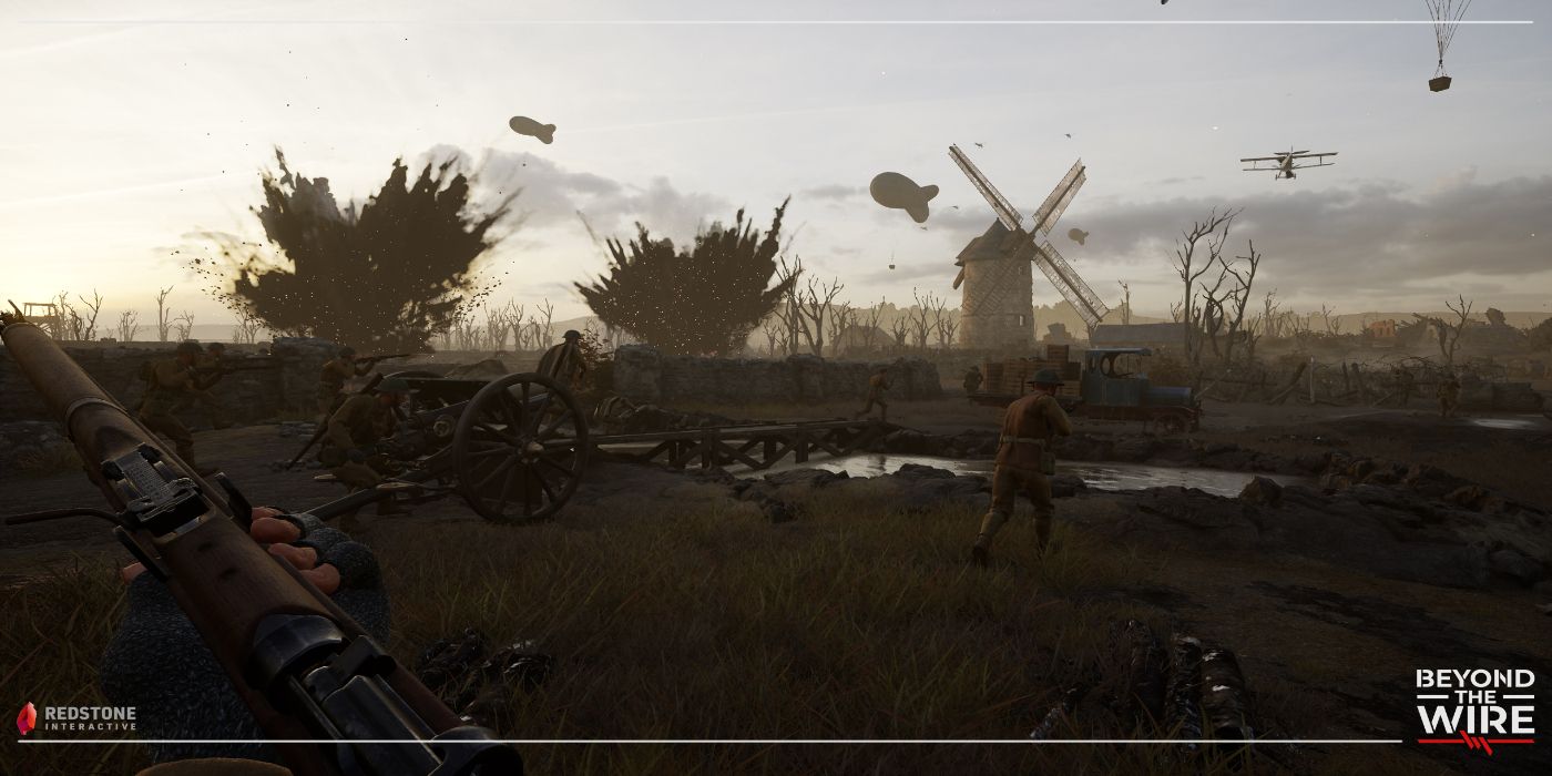 Soldiers run through artillery strikes