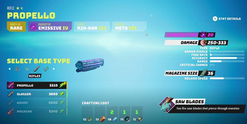 Biomutant - Looking At Rare Weapon Bases In The Crafting Menu