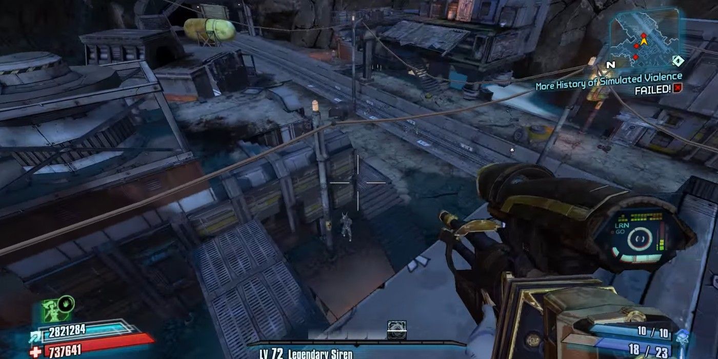 Borderlands 2 Muckamuck aiming down from rooftop at enemy