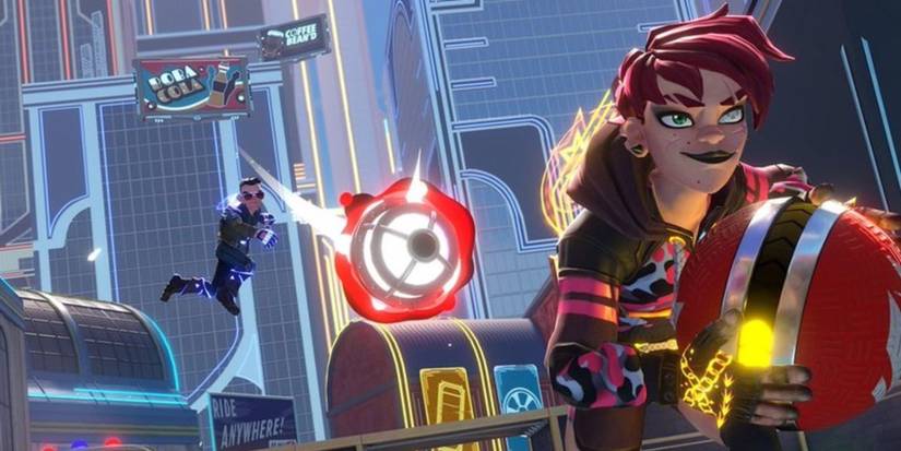 Knockout City cage ball midair.