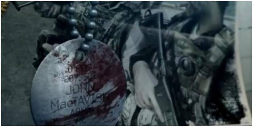 Soap's dogtags on a board