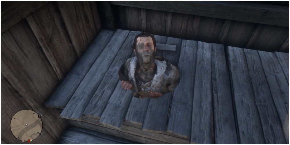 The conman hiding inside of the outhouse