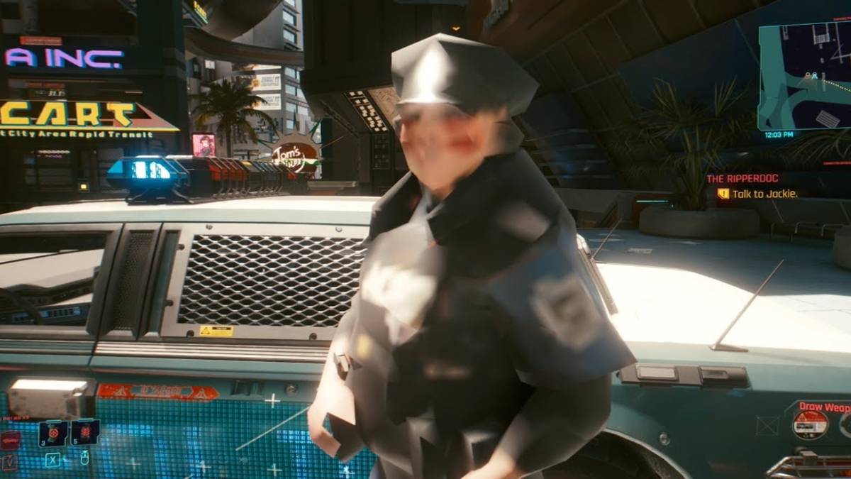 The outline of a cop is seen but the texture is blurry