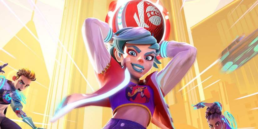 Knockout city girl holding dodgeball.