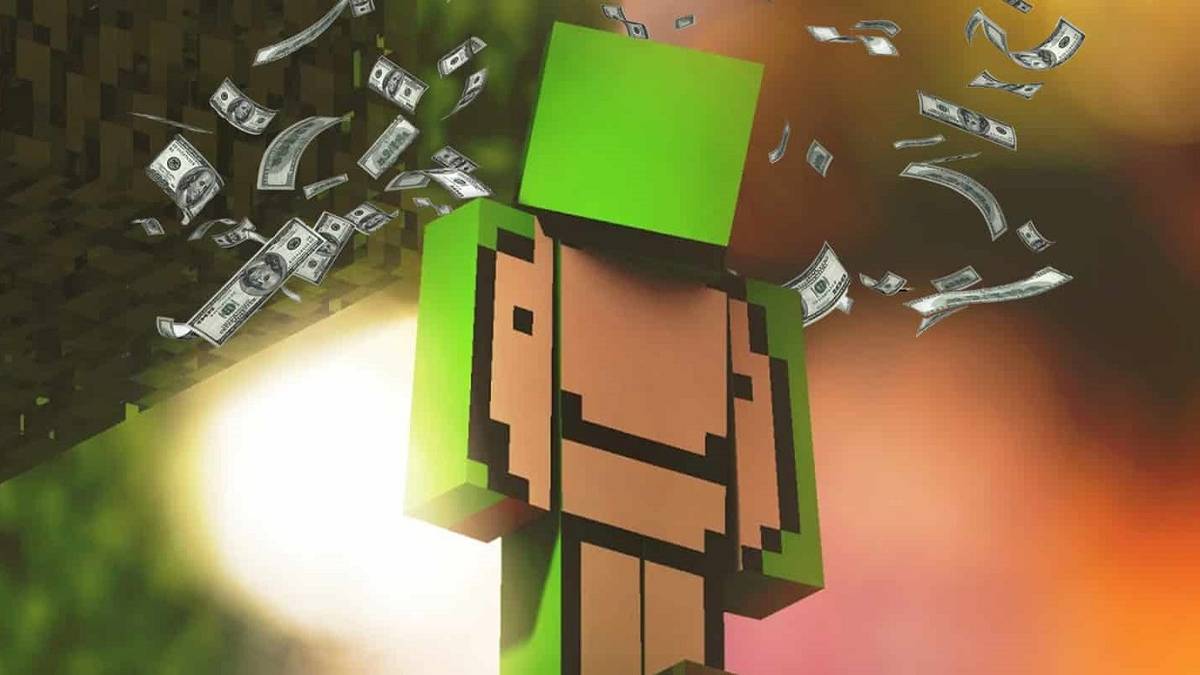 Dream Minecraft Youtuber surrounded by falling money