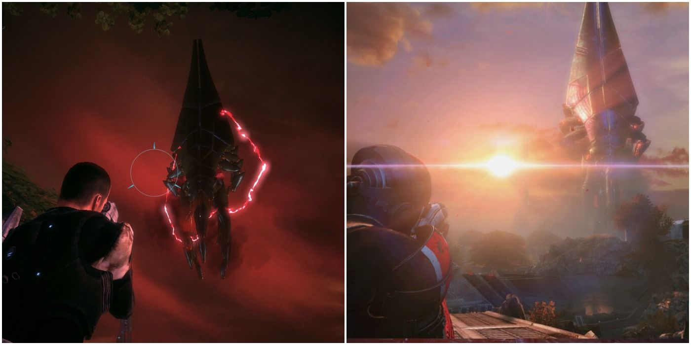 Shepard spots a Reaper on Eden Prime in Mass Effect