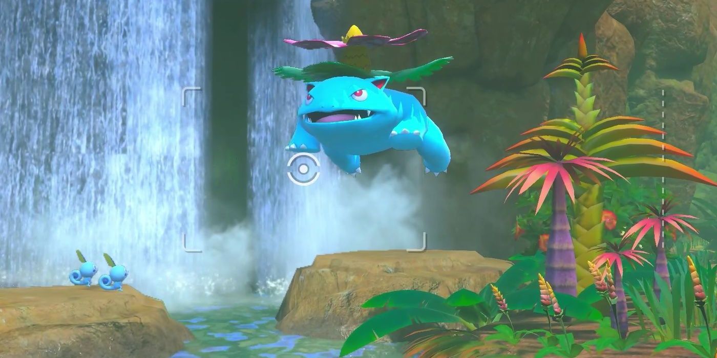 Bulbasar jumping into the water in New Pokemon Snap
