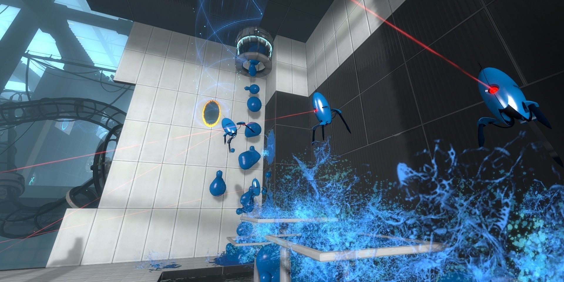 Turrents being bounced around with gel in Portal 2