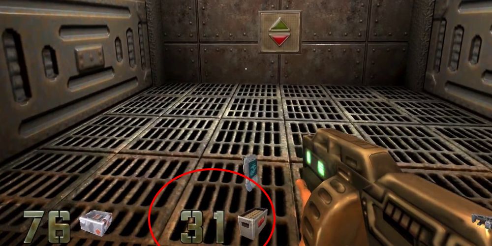 Quake 2- The Players Ammo Capacity Circled in Red
