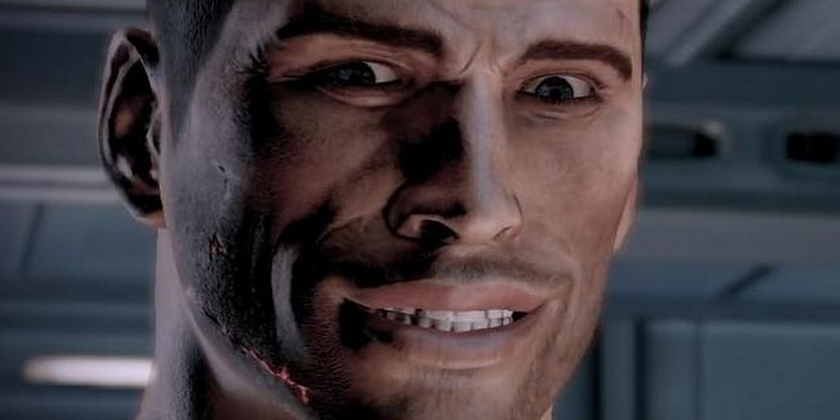 Shepard creepily smiles in Mass Effect