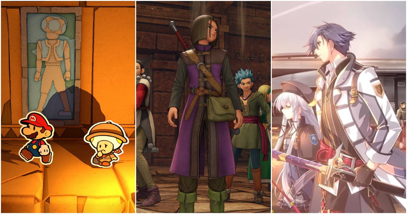 Screenshots from Paper Mario, Dragon Quest, and Trails Of Cold Steel
