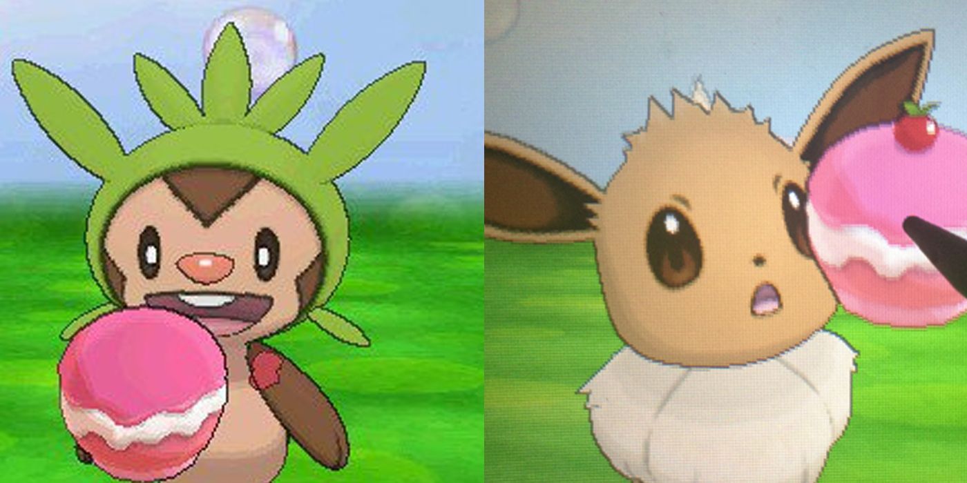 Chespin and Eevee in Pokemon-Amie