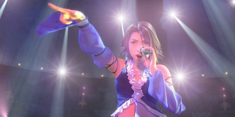 final fantasy x-2 yuna in songstress dressphere during game opening sequence