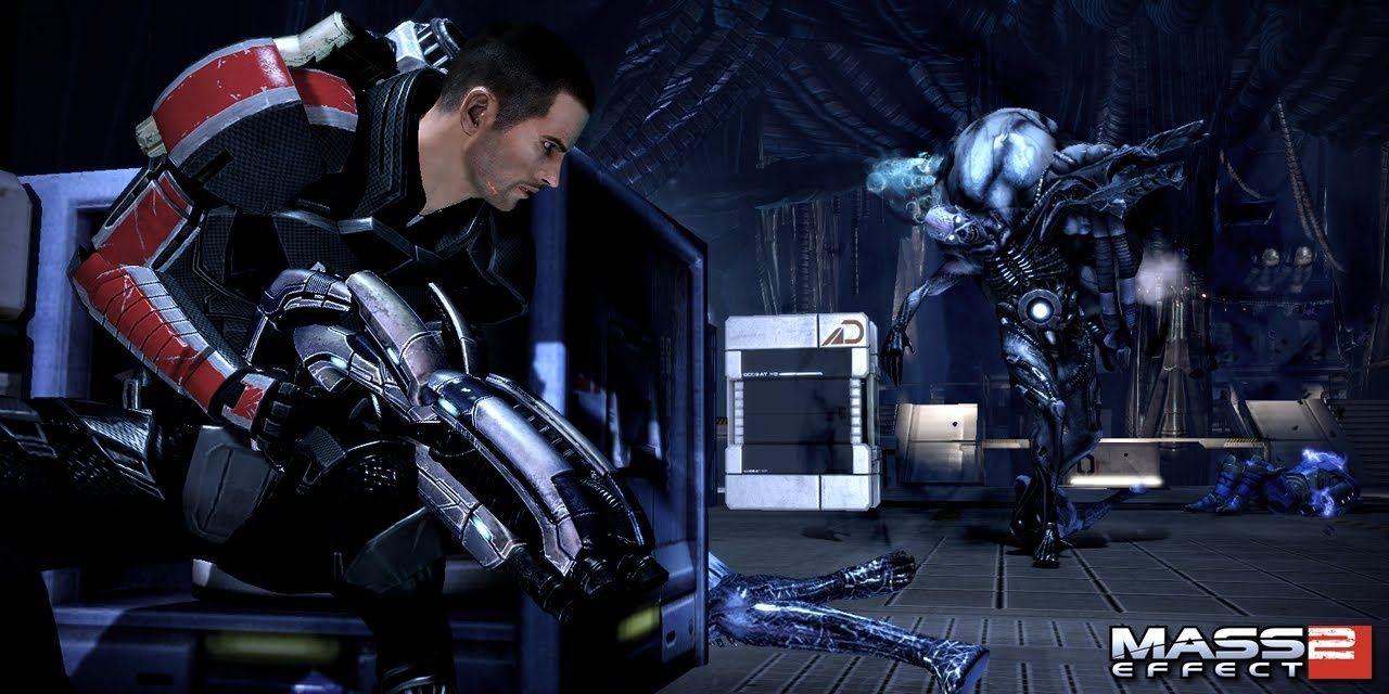 Shepard Wielding A Geth Plasma Shotgun From Mass Effect 2