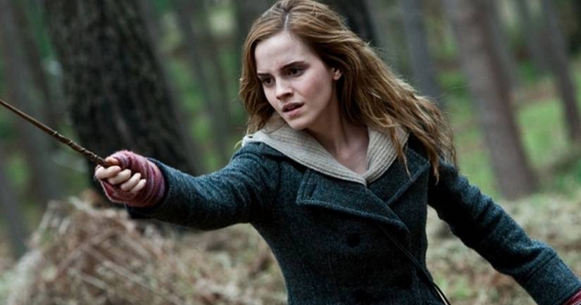 Hermione Granger holds up her wand in Harry Potter and the Deathly Hallows Part 1