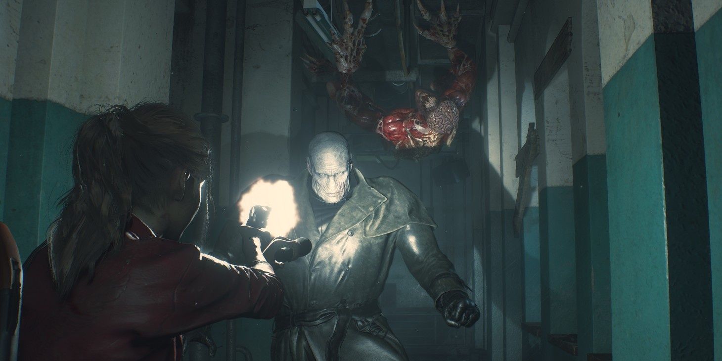 Claire Firing At Mr. X From Resident Evil 2