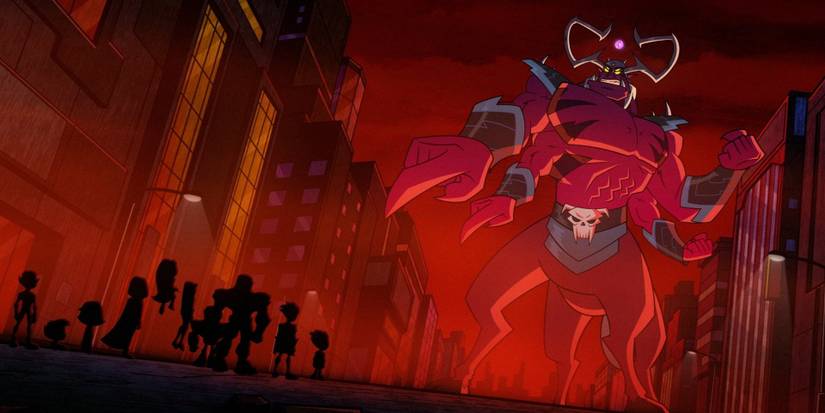 Hexagon, the result of two Trigons, faces down the heroes in Teen Titans Go! vs. Teen Titans