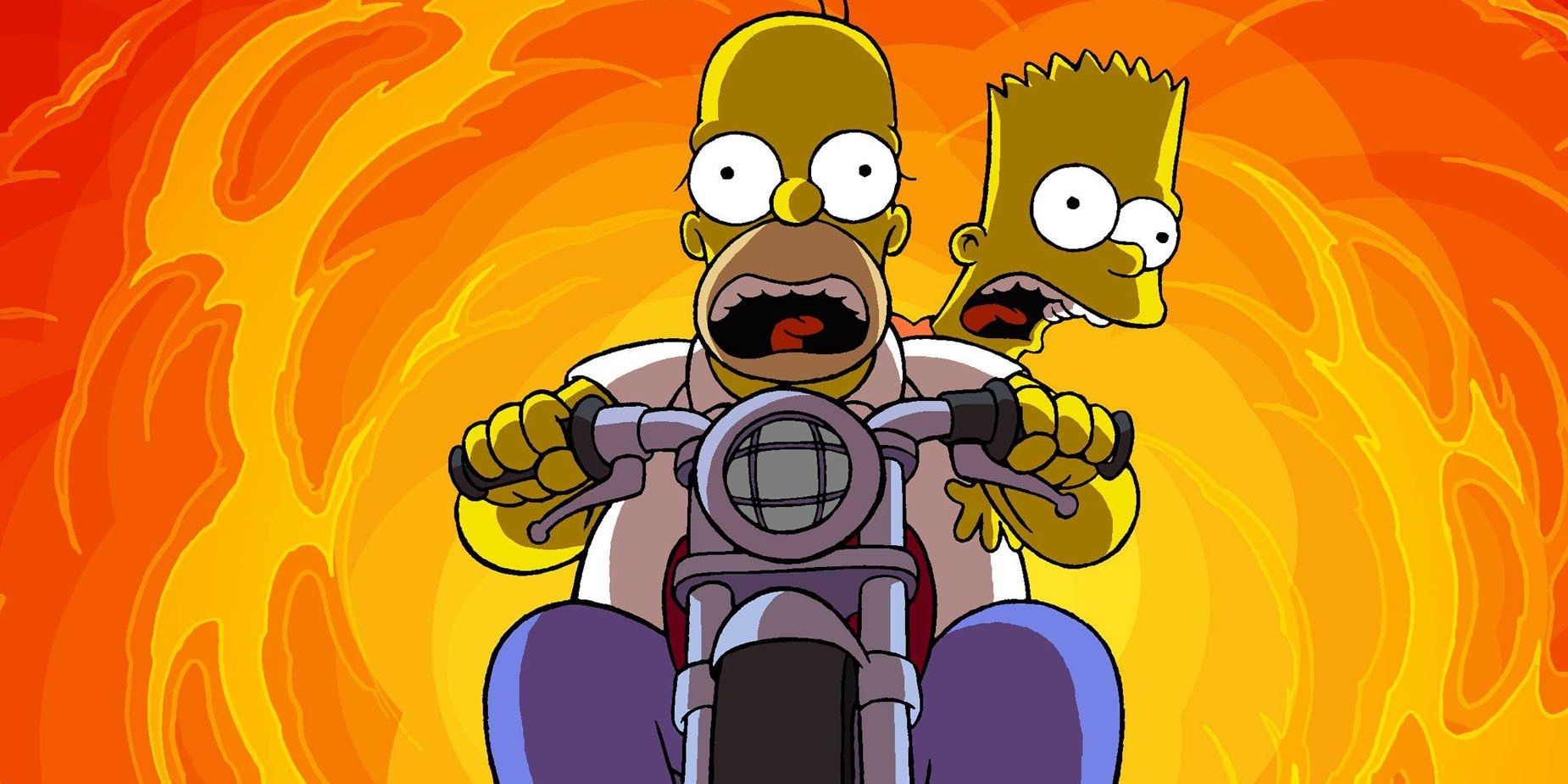 Homer and Bart escaping the explosion in The Simpsons Movie