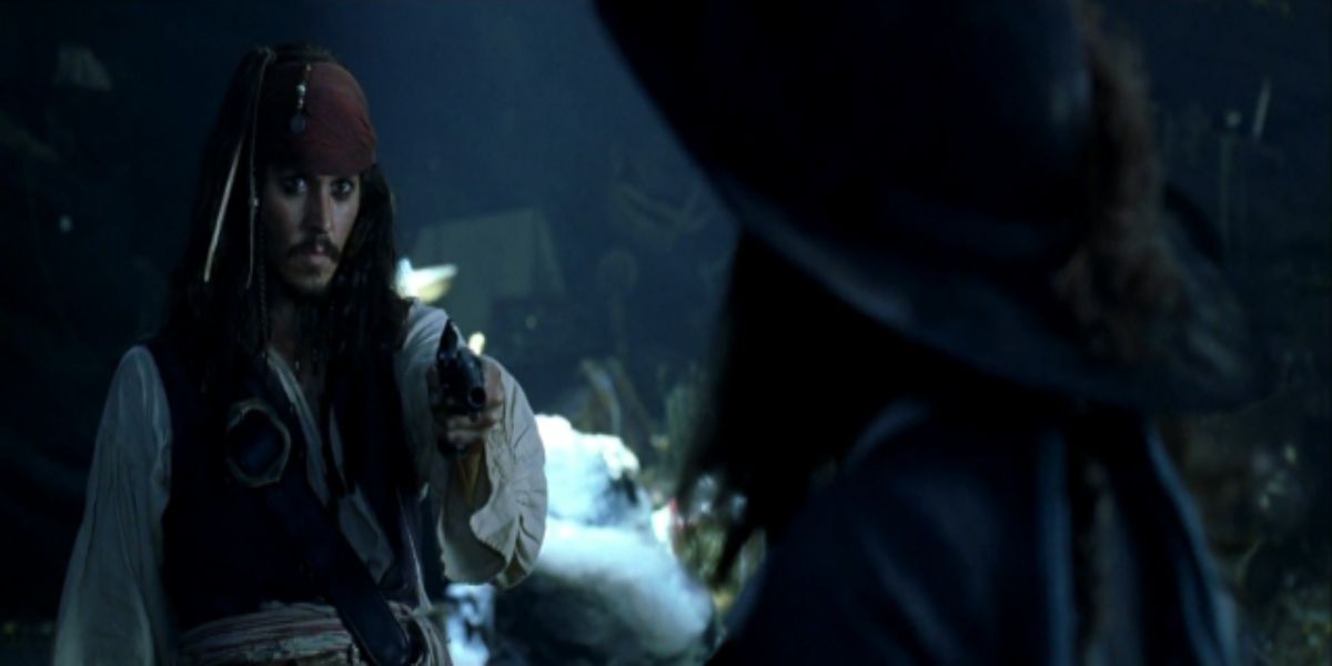 Jack Sparrow Pointing a gun at Barbossa