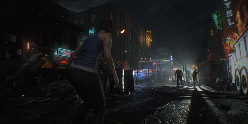 Jill Sneaking Amongst Zombies From Resident Evil 3